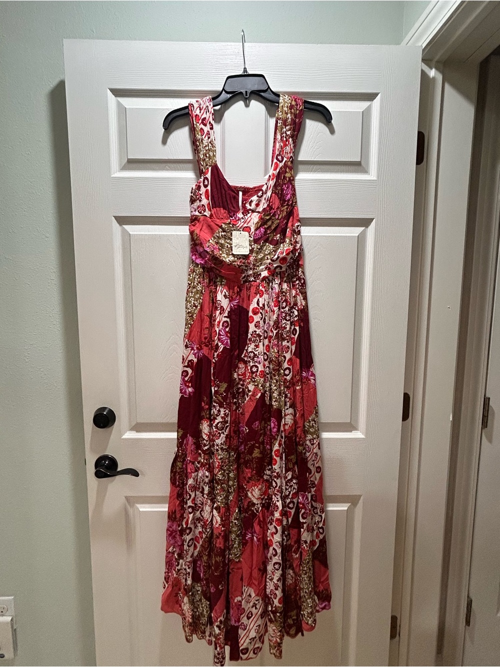 Free People Red Pink Floral Patchwork Maxi